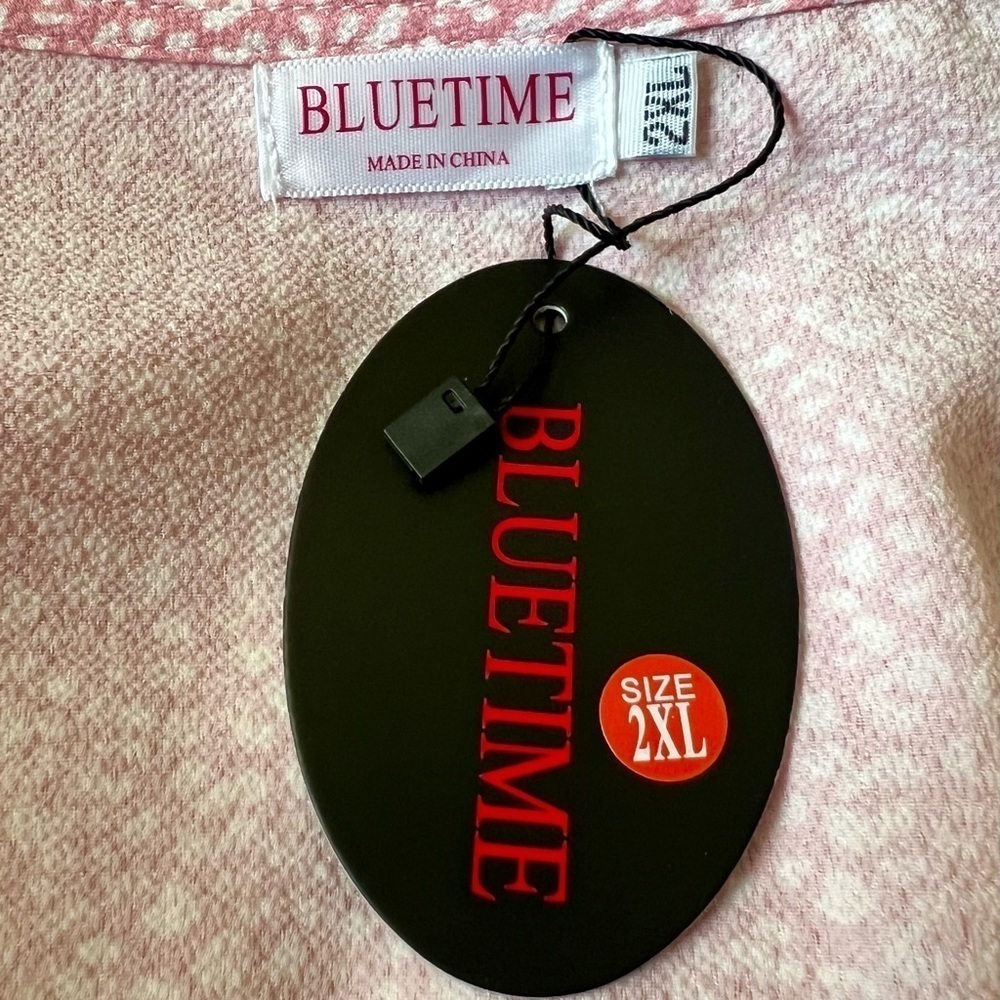 Bluetime NEW Pink & White Print V Neck 3/4 Sleeve Tie Front Top Women’s 2XL - Picture 8 of 9